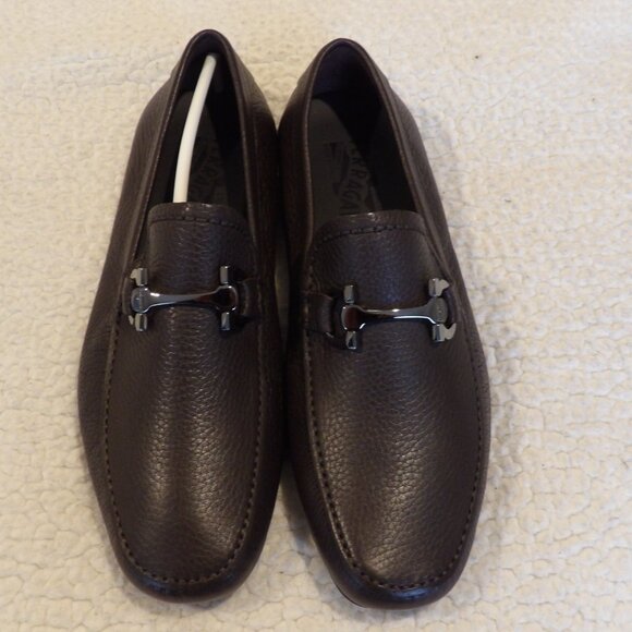 NEW IN BOX FERRAGAMO CANCUN Brown Calf Pebbled Leather Men Loafers. Size 6.5 EEE main image 13